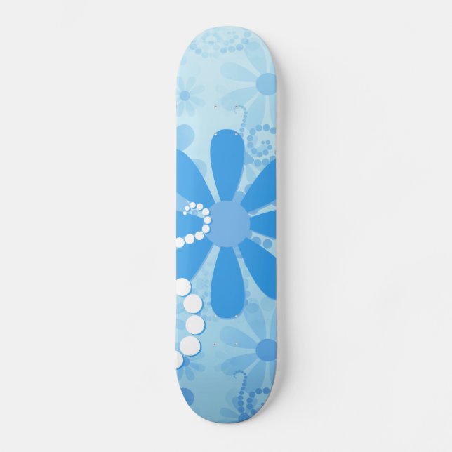 Stylish Turquoise Blue Floral Retro Daisy Flowers Skateboard (Front)