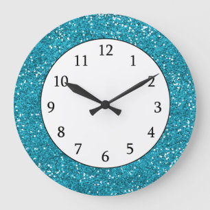 Stylish Turquoise Blue Glitter Large Clock