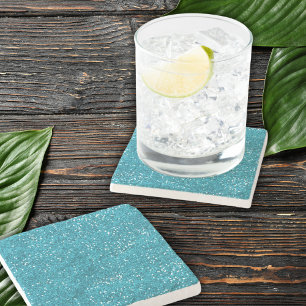Stylish Turquoise Blue Glitter Stone Coaster