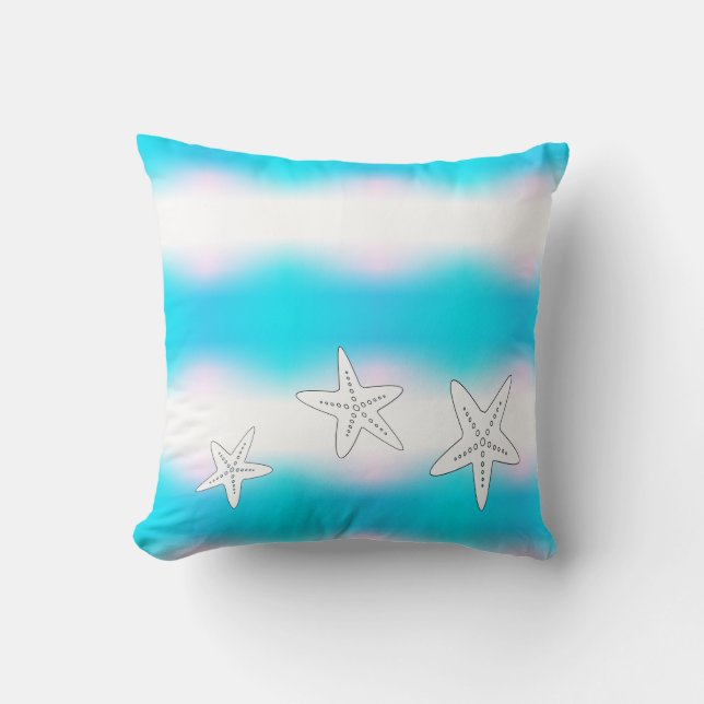 Stylish Turquoise Blue Starfish Fish Ocean Cushion (Front)