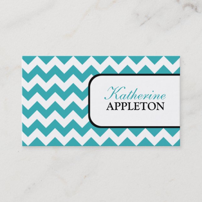 Stylish Turquoise Chevron Business Cards (Front)