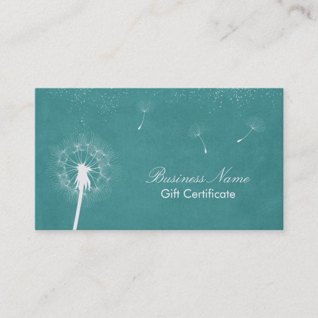 Stylish Turquoise Dandelion Gift Certificate (Front)