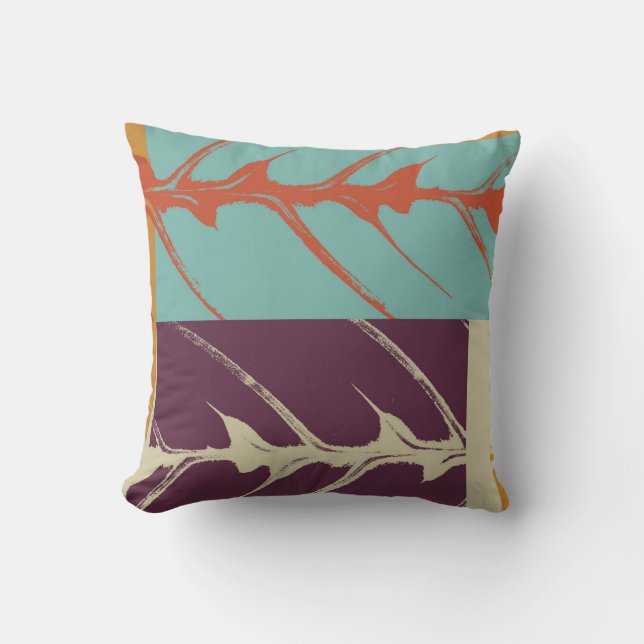 Stylish Turquoise Purple Orange Leaf Cushion (Front)