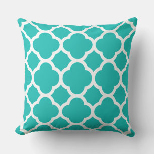 Stylish Turquoise Quatrefoil Pattern Cushion