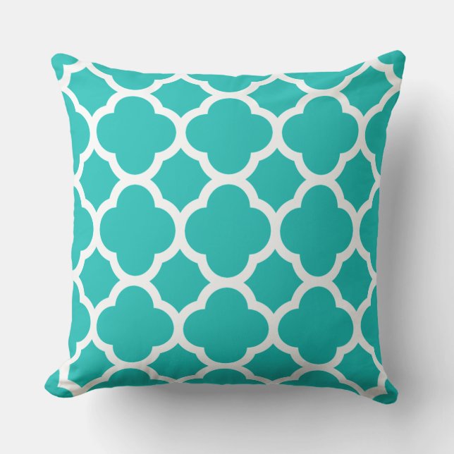 Stylish Turquoise Quatrefoil Pattern Cushion (Front)