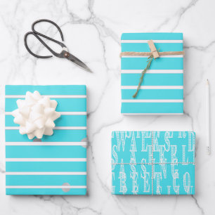  Stylish Turquoise & Silver Christmas Typography  Wrapping Paper Sheet