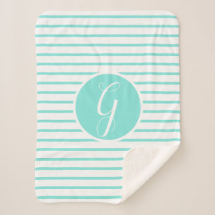 Stylish Turquoise Stripes A Monogram Throw Blanket