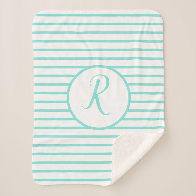 Stylish Turquoise Stripes R Monogram Throw Blanket (Front)