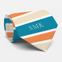 Stylish Turquoise Teal Orange Stripes Monogram