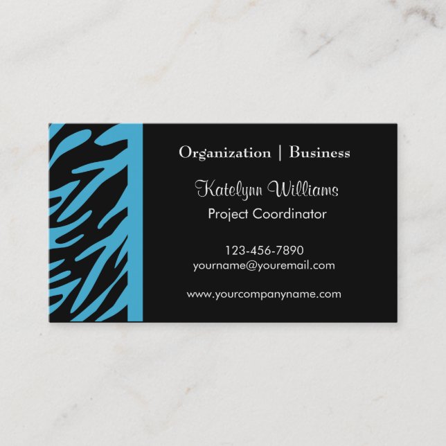 Stylish Turquoise Zebra Stripes Business Cards (Front)