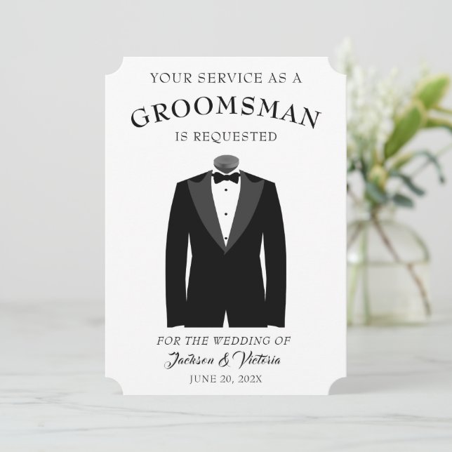 Stylish Tuxedo Groomsman Invitation (Standing Front)