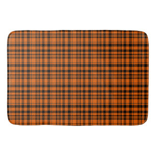 Stylish Twill Plaid Orange Black Design Pattern Bath Mat