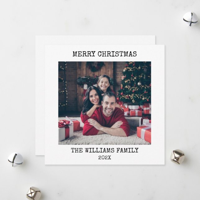 Stylish Typewriter Design | Merry Christmas Photo  Holiday Card (Front/Back In Situ)