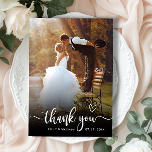 Stylish Typography 2 Photo Wedding Thank You Card
