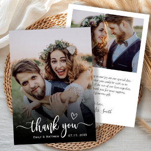 Stylish Typography 2 Photo Wedding Thank You Card