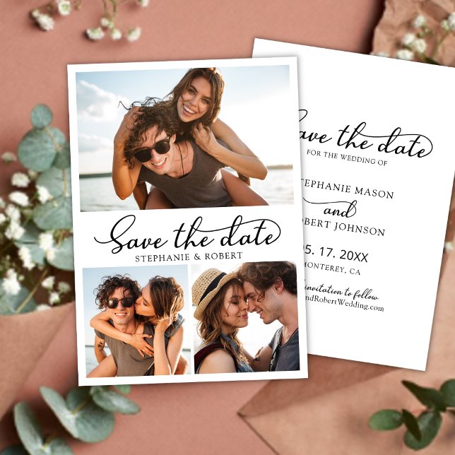 Stylish Typography 3 Photo Collage Wedding Save The Date (Creator Uploaded)