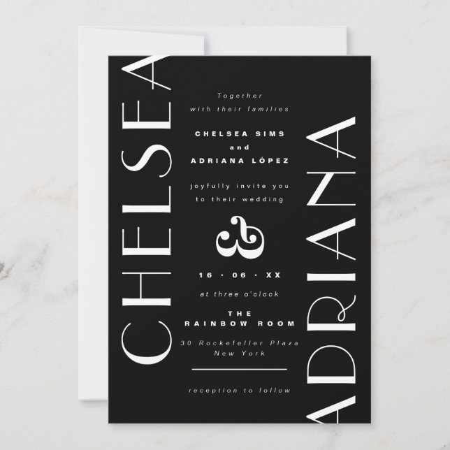 Stylish Typography Black White Casual Wedding Invitation (Front)