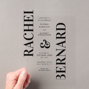 Stylish Typography Bold Bright Transparent Wedding Acrylic Invitations