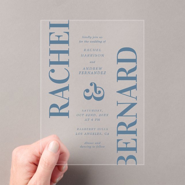 Stylish Typography Bold Bright Transparent Wedding Acrylic Invitations (Insitu (Handheld))