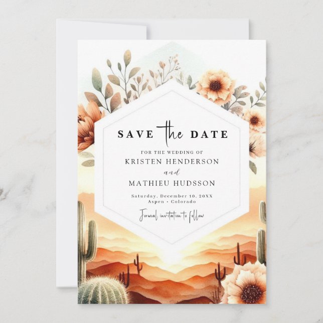  Stylish Typography Cactus Wedding Save The Date (Front)