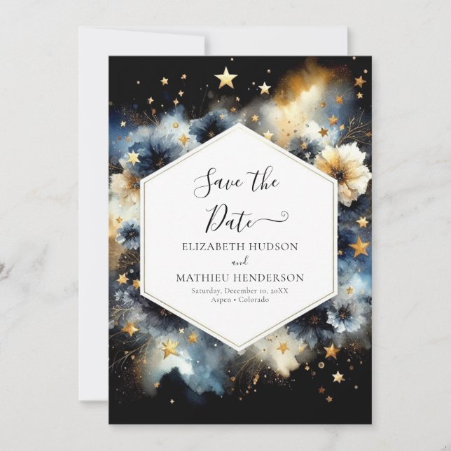 Stylish Typography Celestial Wedding Save The Date (Front)