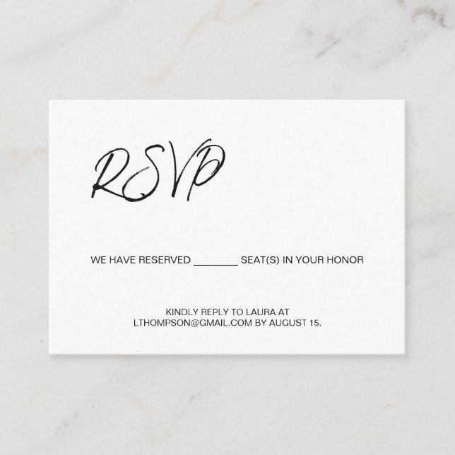 Stylish Typography Email RSVP Gold script QR code Enclosure Card (Front)