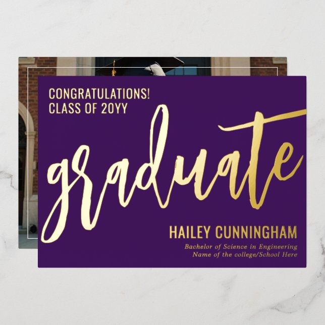 Stylish Typography Graduation Photo Foil Card  (Front/Back)