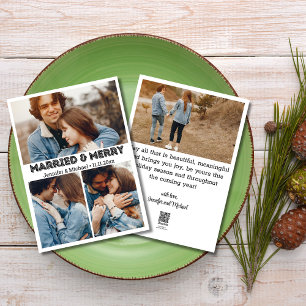 stylish typography married&merry 4 photos collage  holiday card