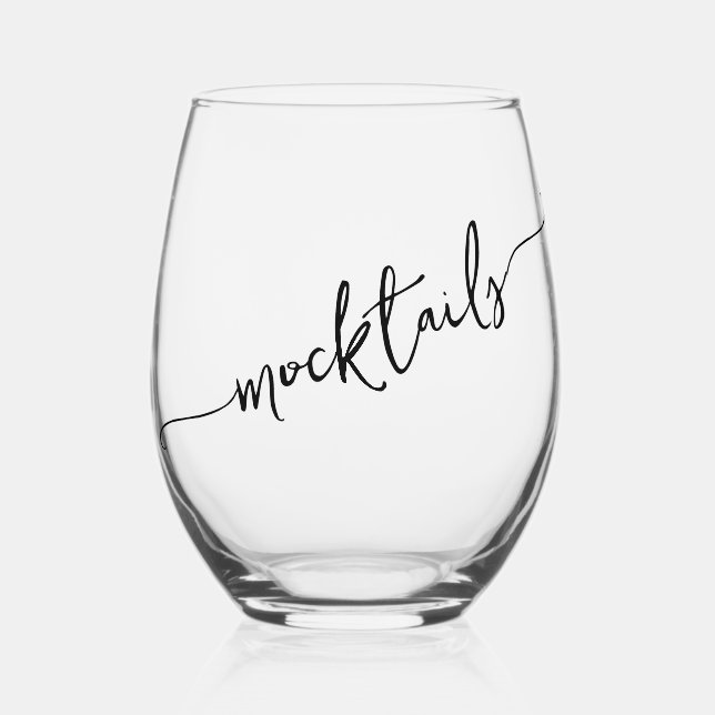 Stylish Typography Mocktails Stemless Wine Glass (Front)