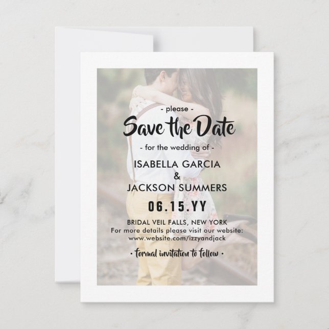 Stylish Typography Overlay Elegant 2 Photo Wedding Save The Date (Front)