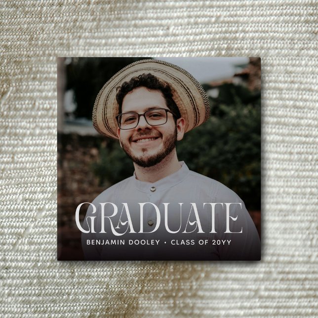 Stylish Typography Overlay Photo Graduate 15 Cm Square Badge (Creator Uploaded)