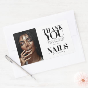 Stylish Typography Photo Nail Salon Thank You Rectangular Sticker