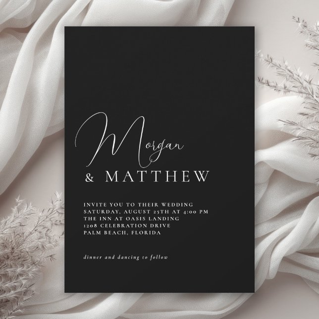 Stylish Typography Simple Minimal Black Wedding Invitation (Available in both printed and digital formats.)