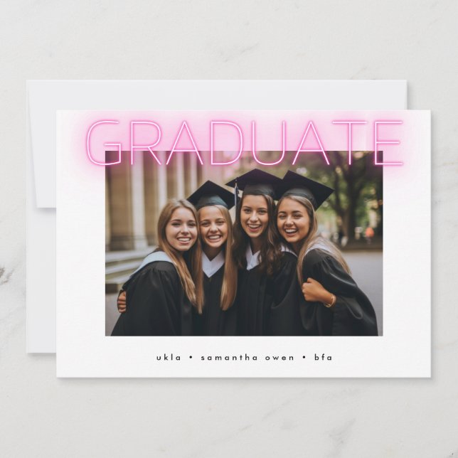 stylish ultra chic neon pink school grad photo announcement (Front)