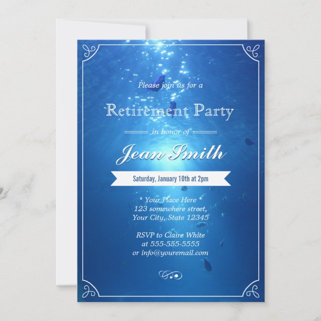 Stylish Undersea Blue Retirement Party Invitations (Front)