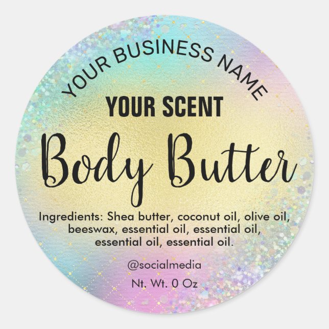 Stylish Unicorn Coloured Glitter Body Butter Label (Front)