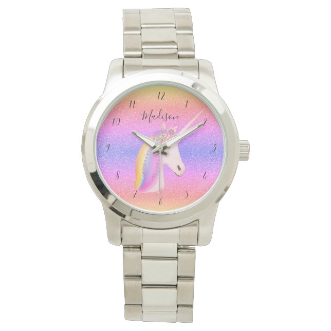 Stylish Unicorn Rainbow Monogram Womens Watch (Front)