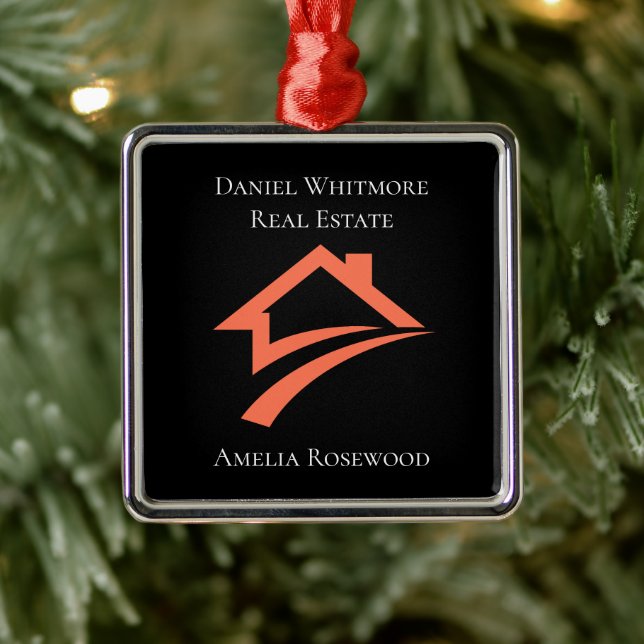 Stylish Unique Black Real Estate Agent Metal Ornament (Tree)