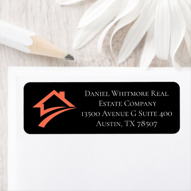 Stylish Unique Black Real Estate Agent Return Address Label (Insitu)