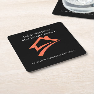 Stylish Unique Black Real Estate Agent Square Paper Coaster