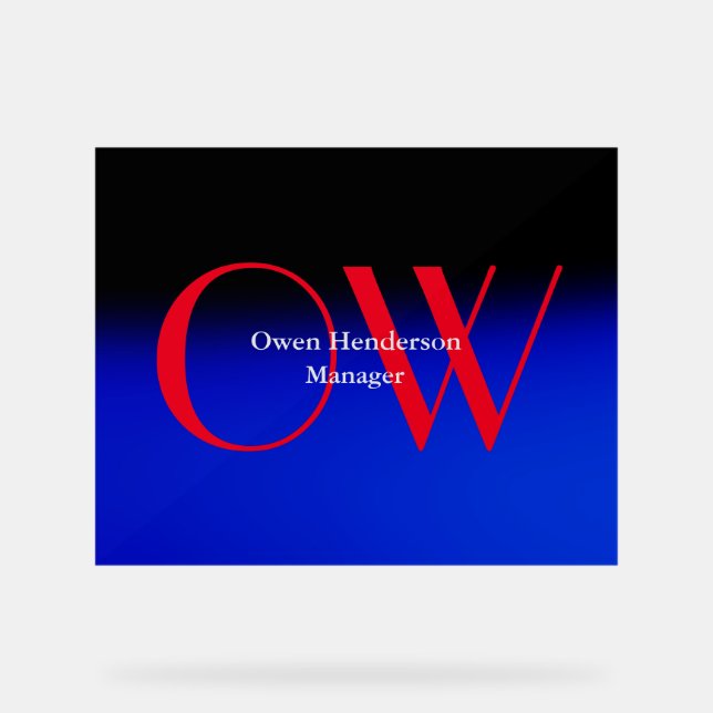 Stylish Unique Blue Red Bold Text Monogram Acrylic Sign (Front)