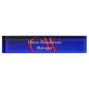Stylish Unique Blue Red Bold Text Monogram Nameplate