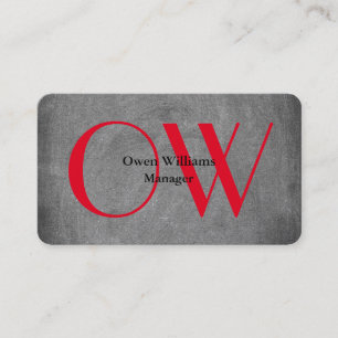 Stylish Unique Chalkboard Red Bold Text Monogram Business Card