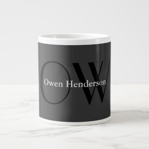 Stylish Unique Grey Black Monogram Large Coffee Mug