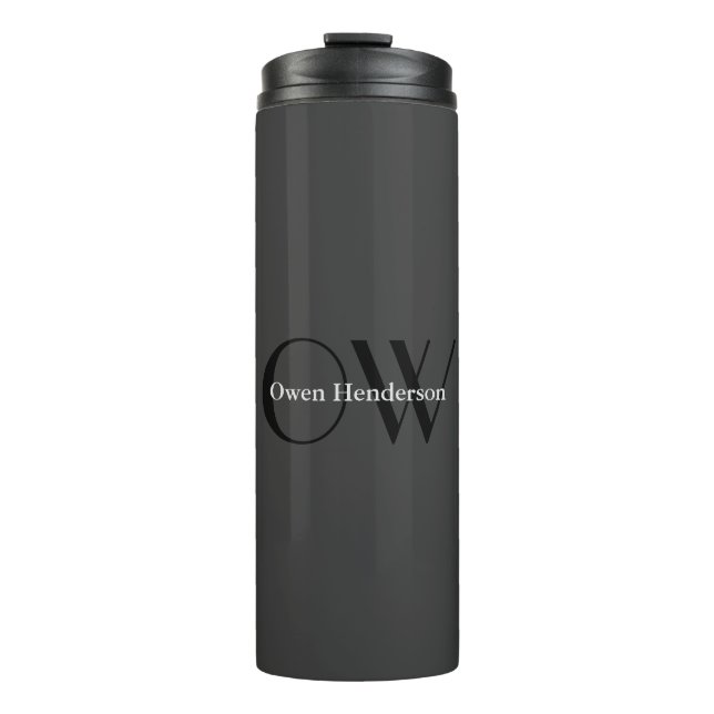 Stylish Unique Grey Black Monogram Thermal Tumbler (Front)
