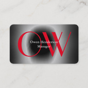 Stylish Unique Grey Black Red Monogram Business Card