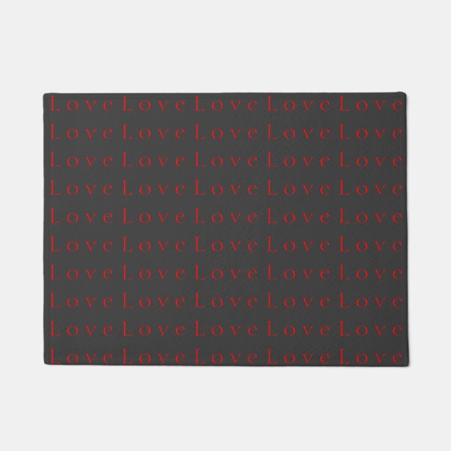 Stylish Unique Grey Red Love Wedding Doormat (Front)