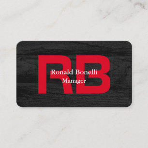 Stylish Unique Grey Wood Red Monogram Manager Business Card