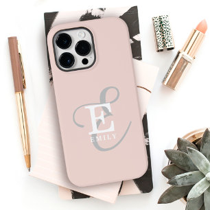 Stylish Unique Monogram Feminine Blush Pink iPhone 14 Pro Max Case