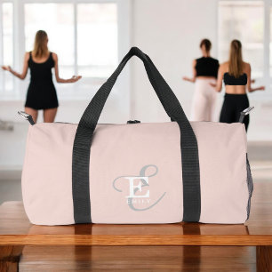 Stylish Unique Monogram Typography Blush Pink Duffle Bag